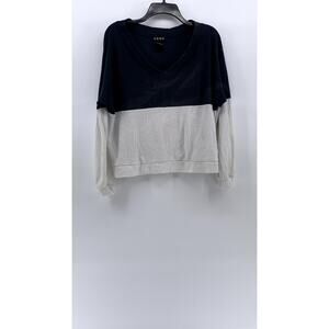 CENY Women's Navy-White Colorblock V-Neck Long Sleeve Waffle Knit Top SZ L